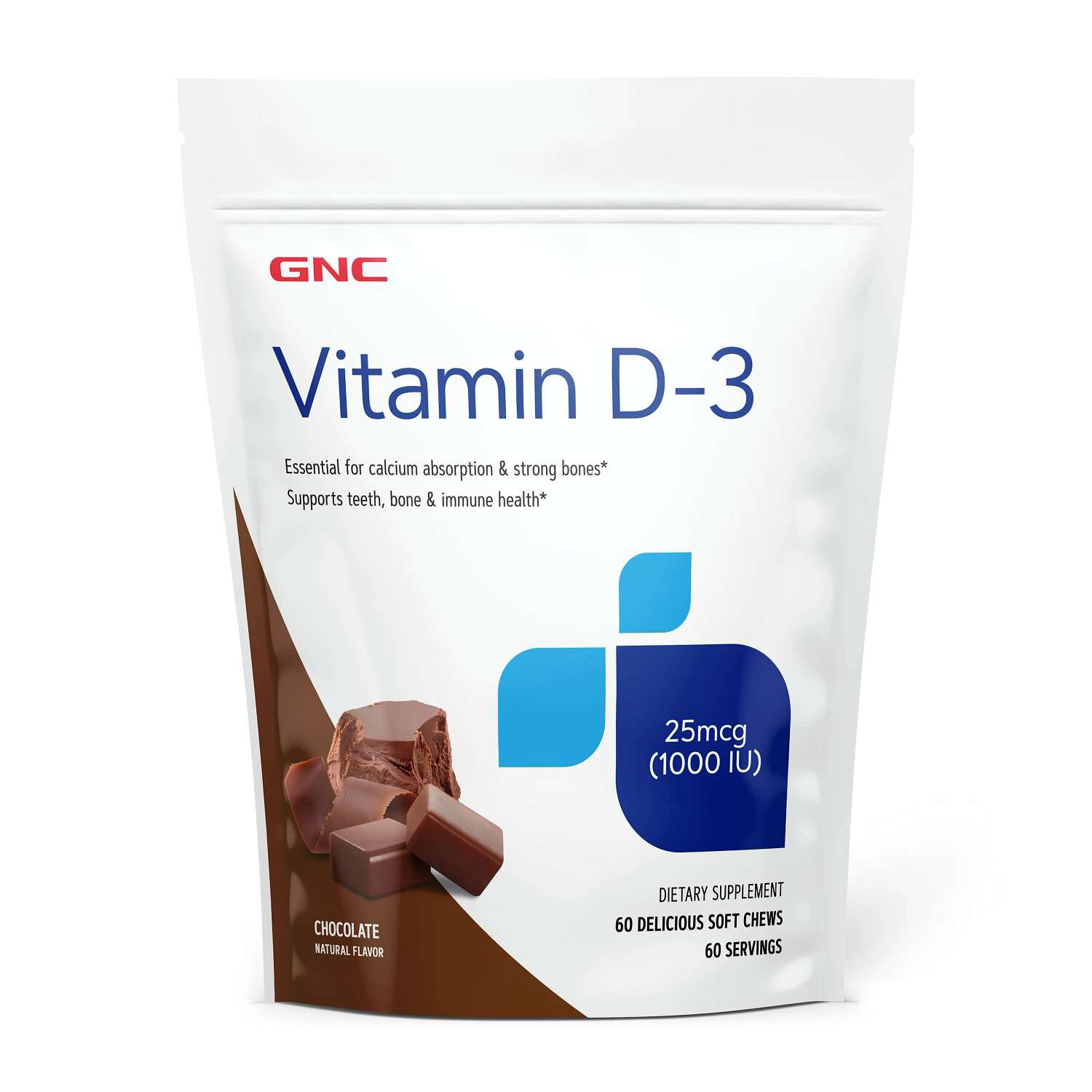 Vitamin D-3 Soft Chews - 25 mcg (1000 IU) - Chocolate - 60 Soft Chews (60 Servings)  | GNC